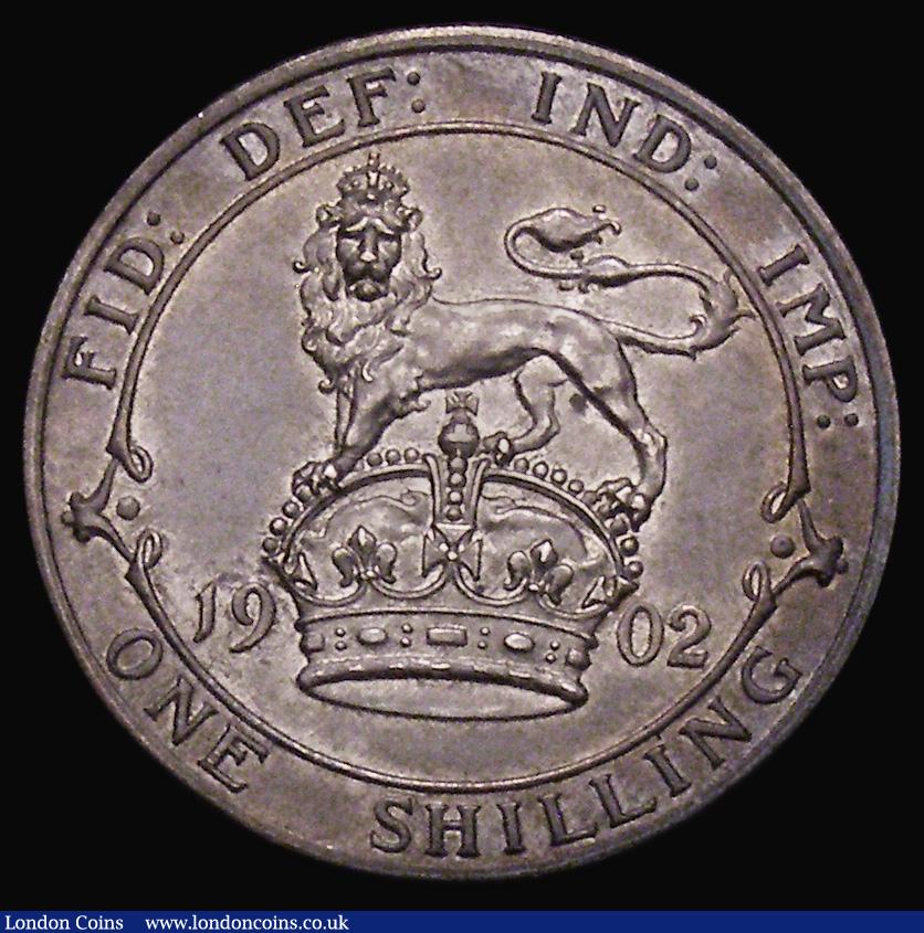 London Coins : A175 : Lot 1959 : Shilling 1902 Matt Proof ESC 1411, Bull 3588 nFDC with gold and grey toning