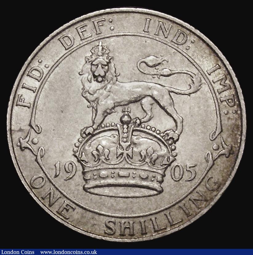 London Coins : A175 : Lot 1963 : Shilling 1905 ESC 1414, Bull 3591 About VF/VF the key date in the series and very rare in all grades...