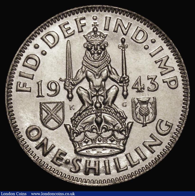 London Coins : A175 : Lot 1985 : Shilling 1943 Scottish, Specimen striking, unlisted by ESC, Davies or Bull who all list VIP Proofs. ...