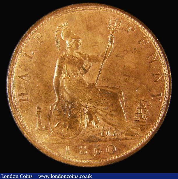 London Coins : A175 : Lot 2045 : Halfpenny 1860 Toothed Border, Freeman 267 dies 4+C, UNC with much original mint lustre, very rare i...