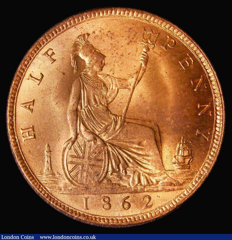 London Coins : A175 : Lot 2050 : Halfpenny 1862 Freeman 289 dies 7+G, Choice UNC with full mint lustre, an eye-catching piece, in an ...