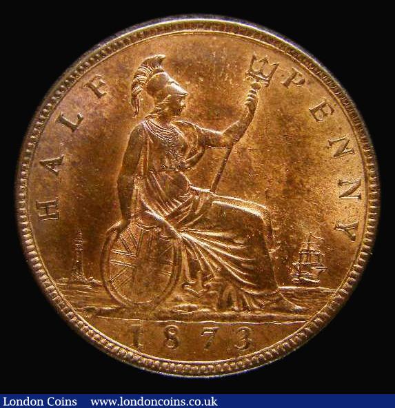 London Coins : A175 : Lot 2056 : Halfpenny 1873 Freeman 310 dies 7+G, UNC with around 75% lustre, in an LCGS holder and graded LCGS 7...