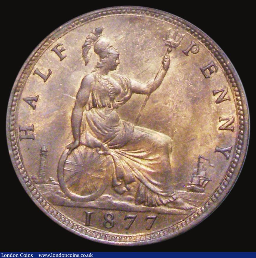 London Coins : A175 : Lot 2063 : Halfpenny 1877 Freeman 333 dies 14+N, UNC with some subdued lustre, in an LCGS holder and graded LCG...