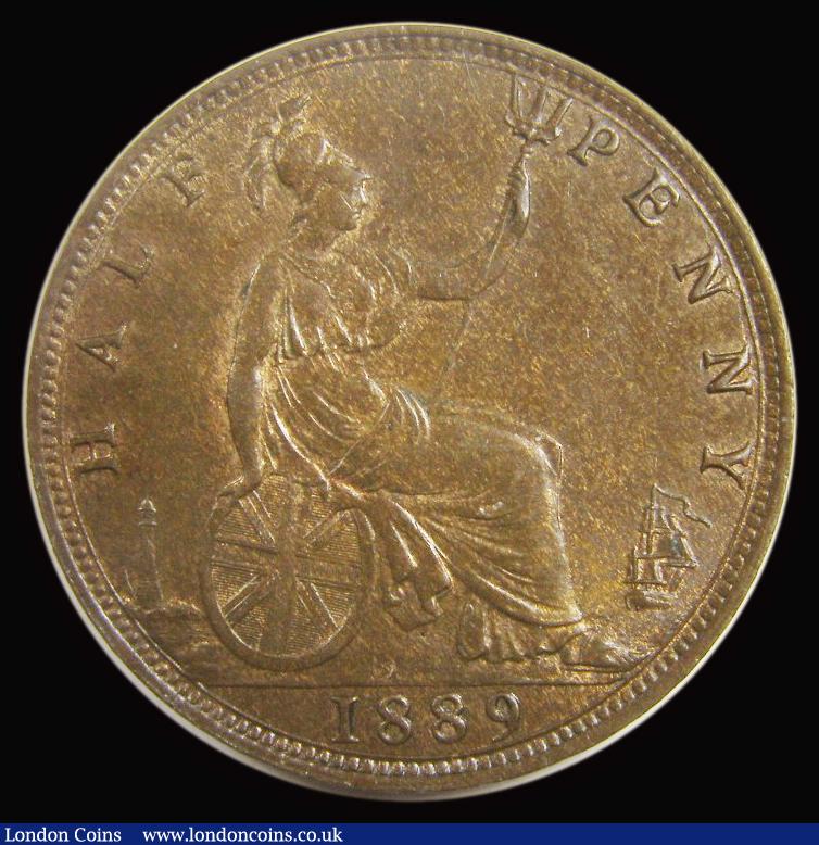 London Coins : A175 : Lot 2074 : Halfpenny 1889 9 over 8 Freeman 361 dies 17+S UNC with traces of lustre, a choice example of this ty...