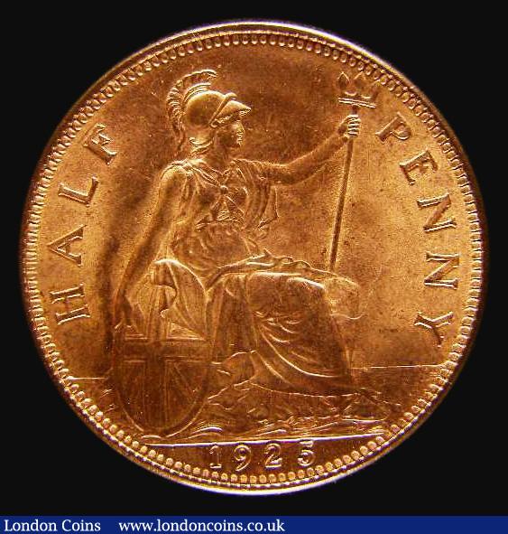 London Coins : A175 : Lot 2108 : Halfpenny 1925 Modified Effigy Freeman 405 dies 2+B, Choice UNC and highly lustrous, in an LCGS hold...