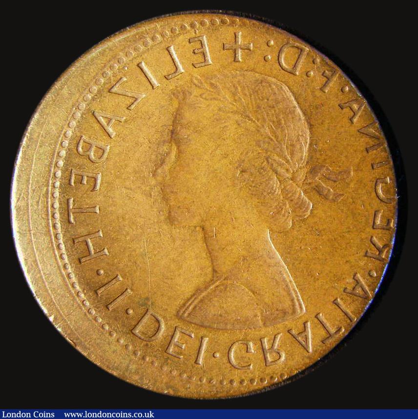 London Coins : A175 : Lot 2133 : Mint Error - Mis-Strike Halfpenny Elizabeth II obverse brockage struck off-centre with around 3mm of...