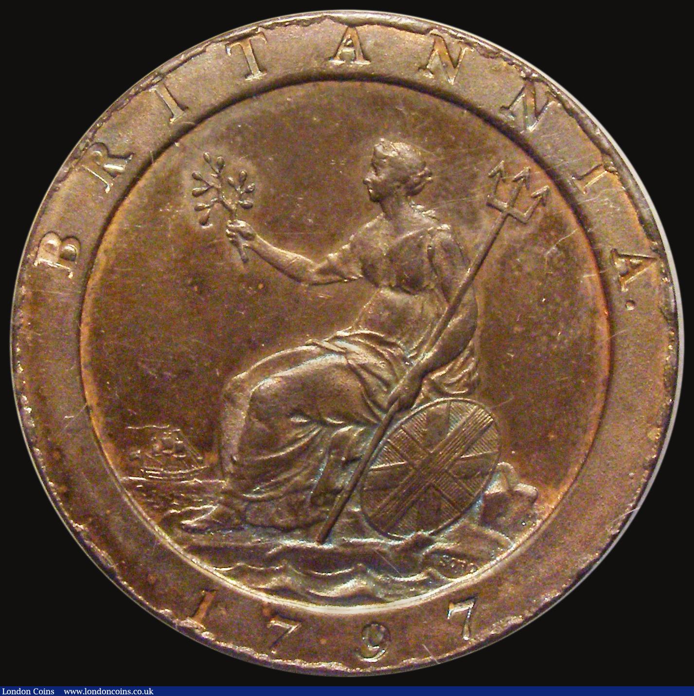 London Coins : A175 : Lot 2144 : Penny 1797 11 Leaves in Wreath Peck 1133 UNC and attractively toned, in an LCGS holder and graded LC...