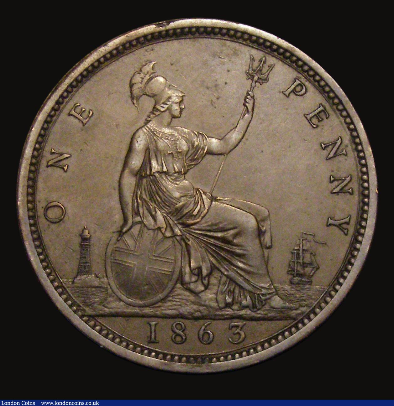 London Coins : A175 : Lot 2217 : Penny 1863 Freeman 42 dies 6+G, EF and nicely toned, in an LCGS holder and graded LCGS 70