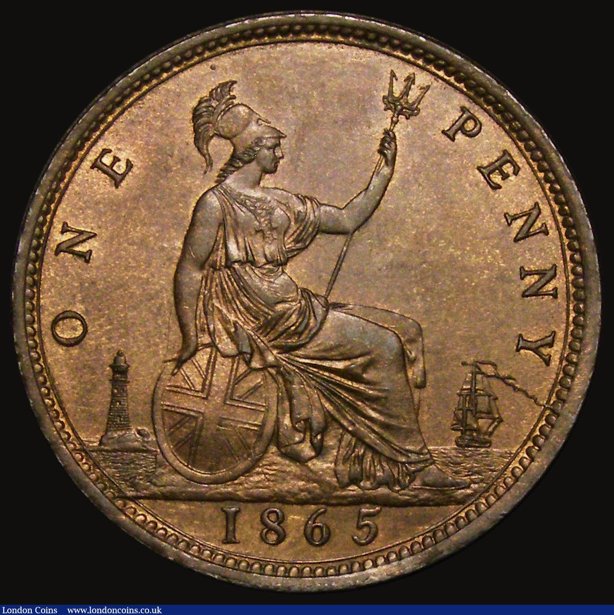 London Coins : A175 : Lot 2221 : Penny 1865 Freeman 50 dies 6+G About UNC/UNC nicely toned with traces of lustre, in an LCGS holder a...