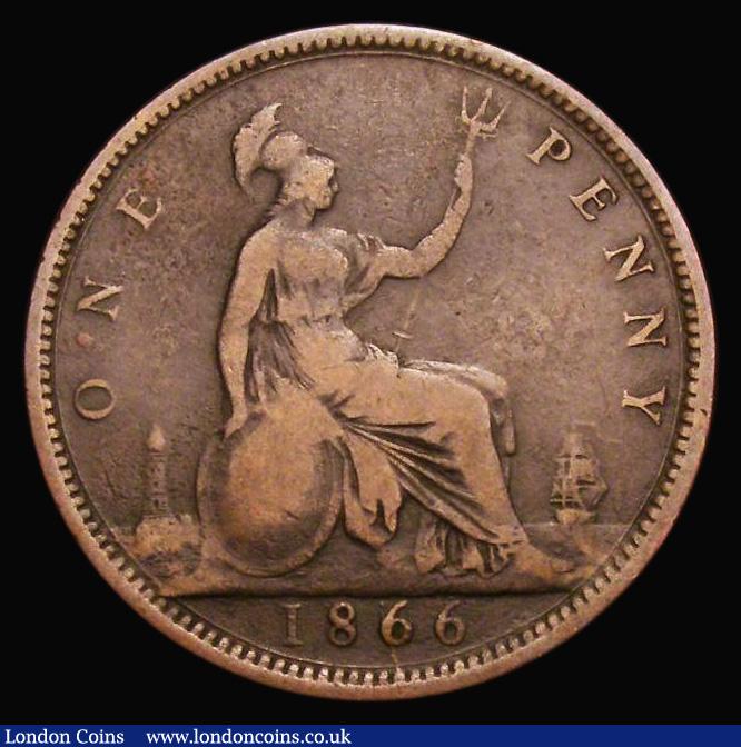 London Coins : A175 : Lot 2223 : Penny 1866 Raised dot between O and N of ONE, also an additional two dots in the field below the NN ...