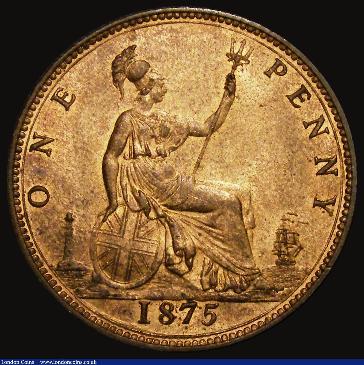 London Coins : A175 : Lot 2239 : Penny 1875 as Freeman 80 dies 8+H, with part of an extra linear circle to the left side of the exerg...