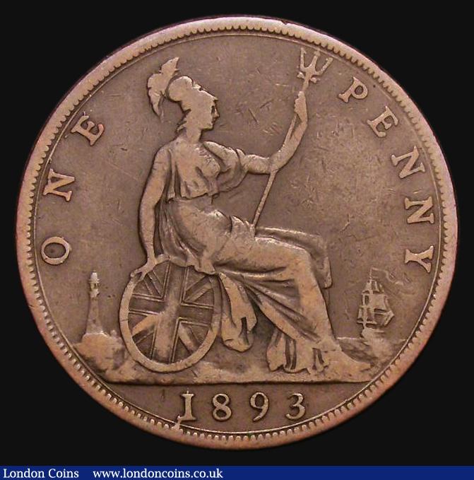London Coins : A175 : Lot 2279 : Penny 1893 3 over 2 Gouby BP1893B VG in an LCGS holder and graded LCGS 10