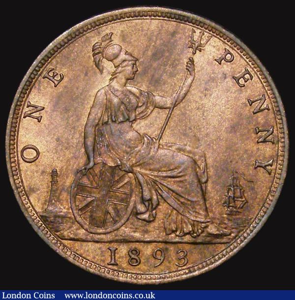 Penny 1893 Freeman 136 dies 12+N, Gouby BP1893Ae, different style of 3 with central tip pointing downwards, UNC with good subdued lustre, in an LCGS holder and graded LCGS 82, formerly in an NGC holder and graded MS64 RB, the NGC ticket removed at the time of LCGS slabbing, the joint finest known of just 4 examples thus far recorded by the LCGS Population Report : English Coins : Auction 175 : Lot 2280