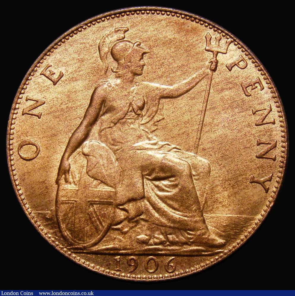 London Coins : A175 : Lot 2315 : Penny 1906 Freeman 162 dies 1+C UNC with around 75% slightly subdued lustre, and some toning, in an ...