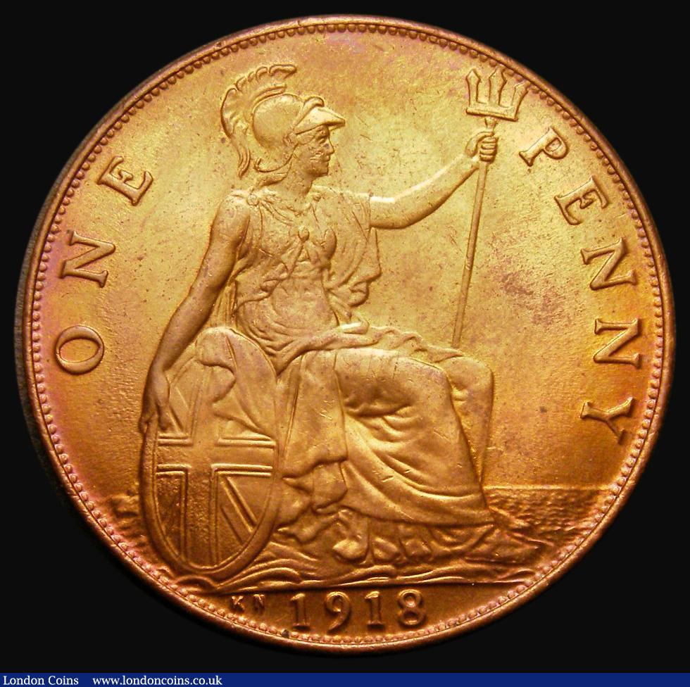 London Coins : A175 : Lot 2340 : Penny 1918KN Freeman 184 dies 2+B UNC the reverse with good lustre enhanced by gold and magenta toni...