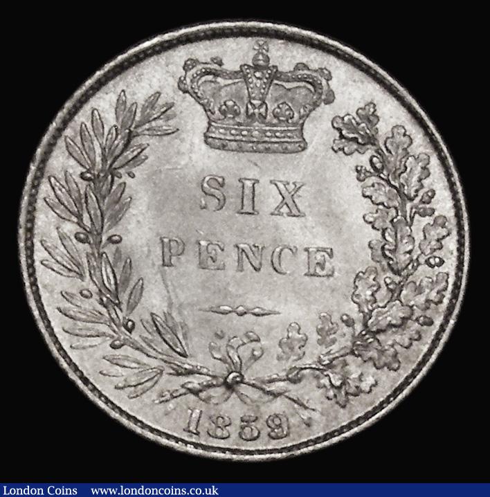 London Coins : A175 : Lot 2838 : Sixpence 1859 9 over 8 ESC 1708A, Bull 3204, Davies 1060 AU/UNC and lustrous, with some signs of die...