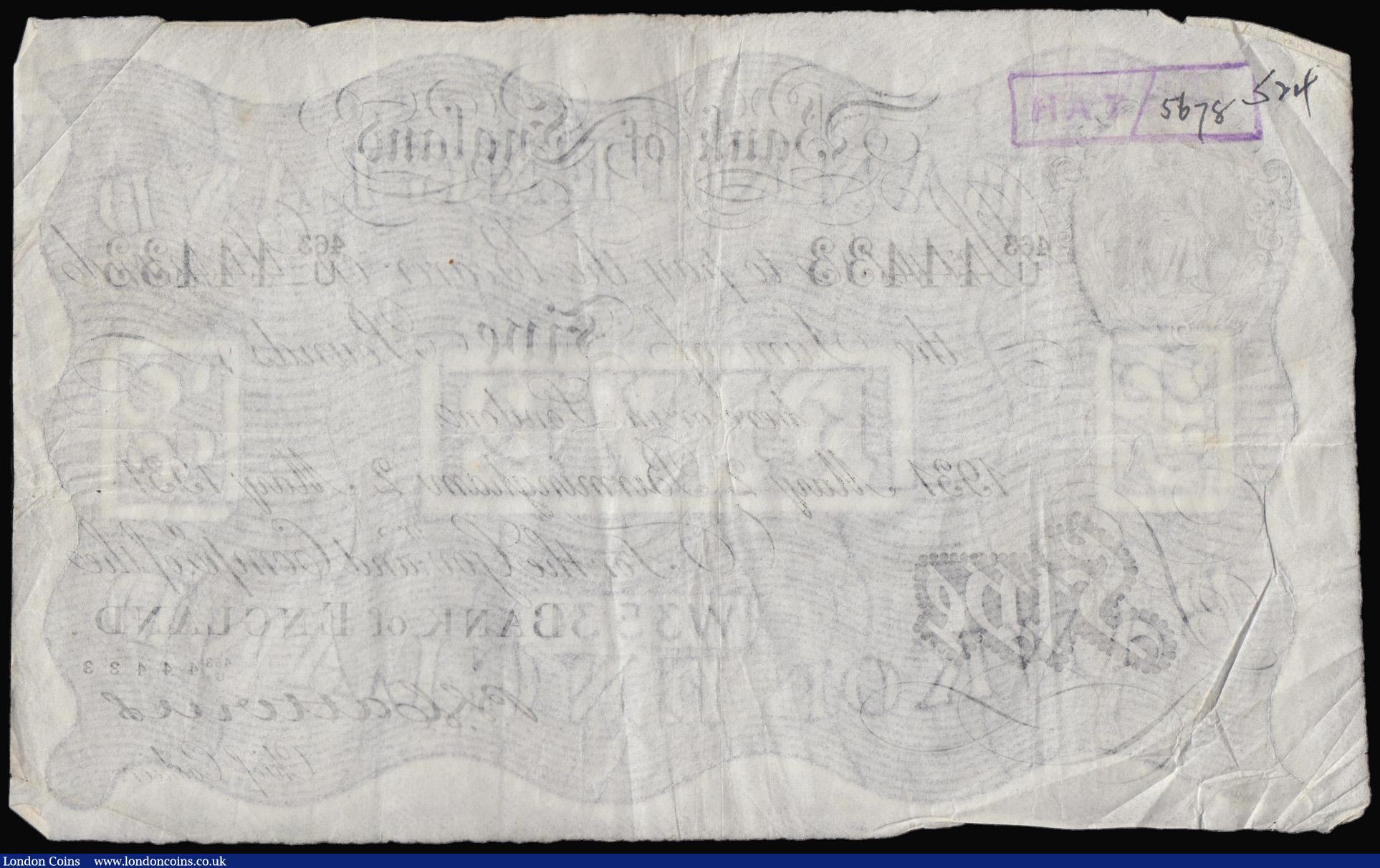 London Coins : A175 : Lot 31 : Five Pounds Catterns white BIRMINGHAM branch May 2 1931 B228a, 463U 44433 perhaps closer to VF than ...