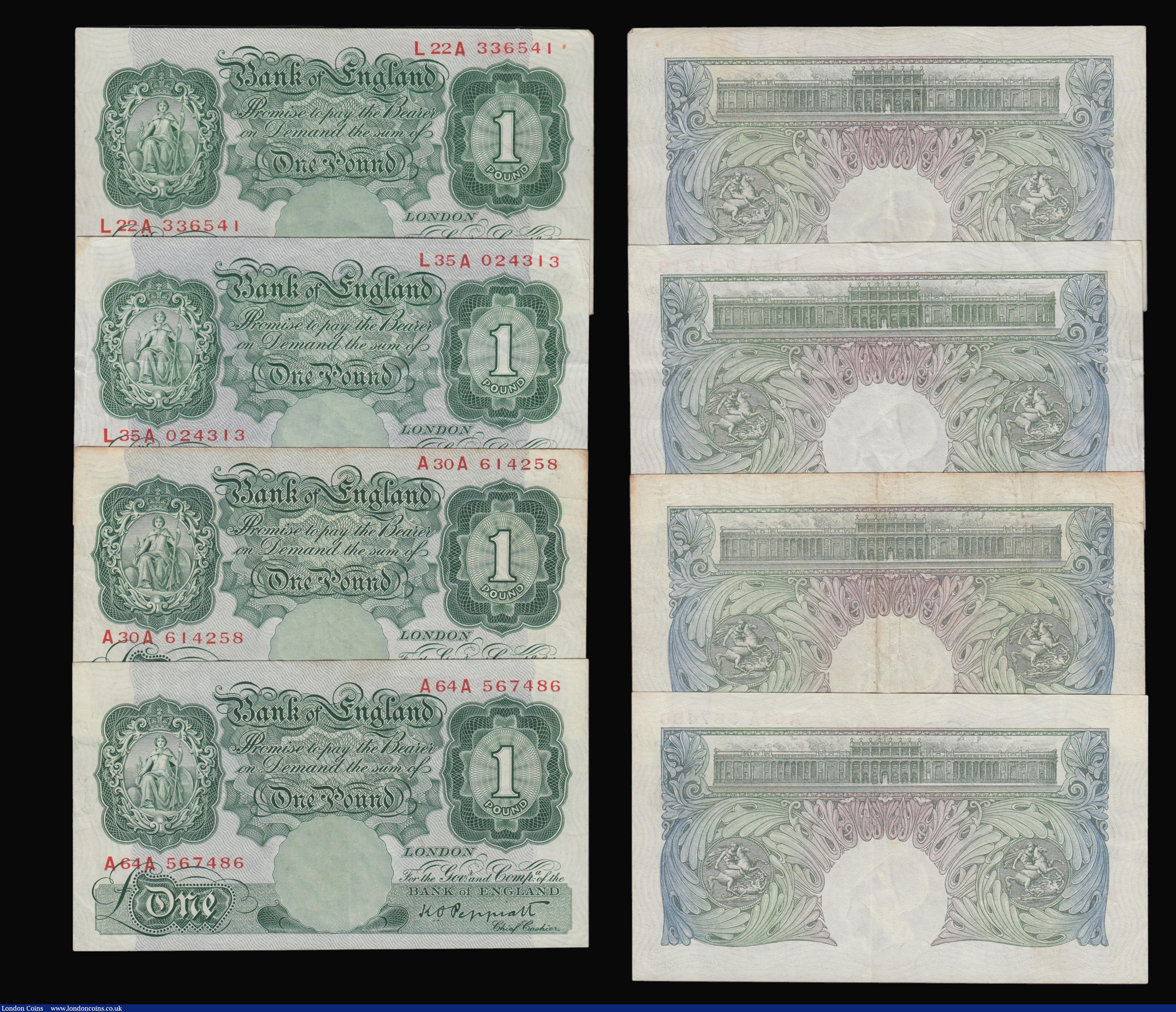 London Coins : A175 : Lot 36 : One Pounds Peppiatt 1934 B239 (9) prefixes and grades as follows first series A30A and A64A both the...