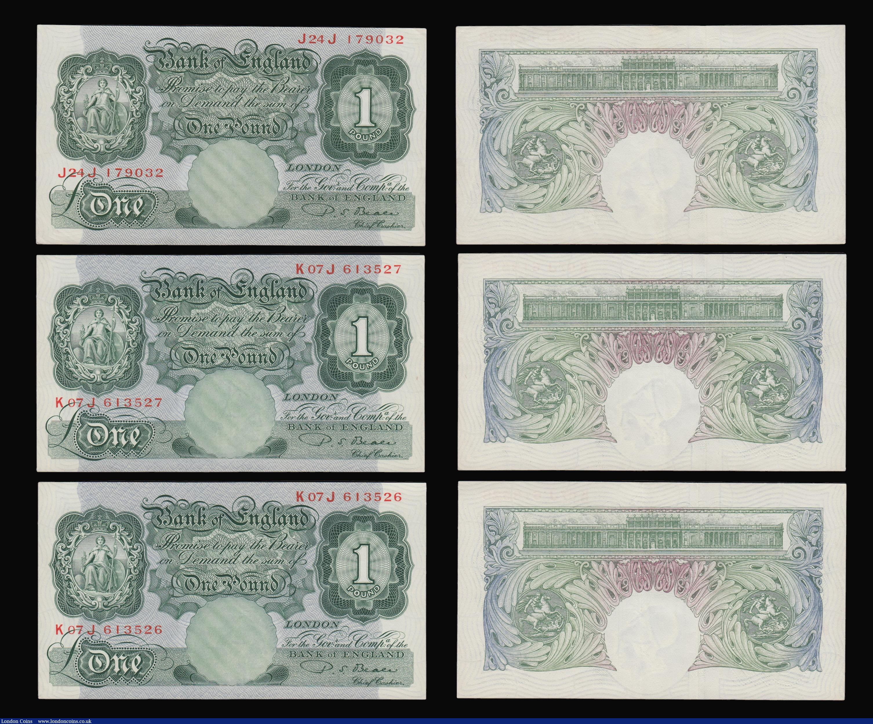 London Coins : A175 : Lot 38 : One Pound Beale B268 issued 1950 (6) including consecutively numbered runs K07J 613526 and 527, J24J...