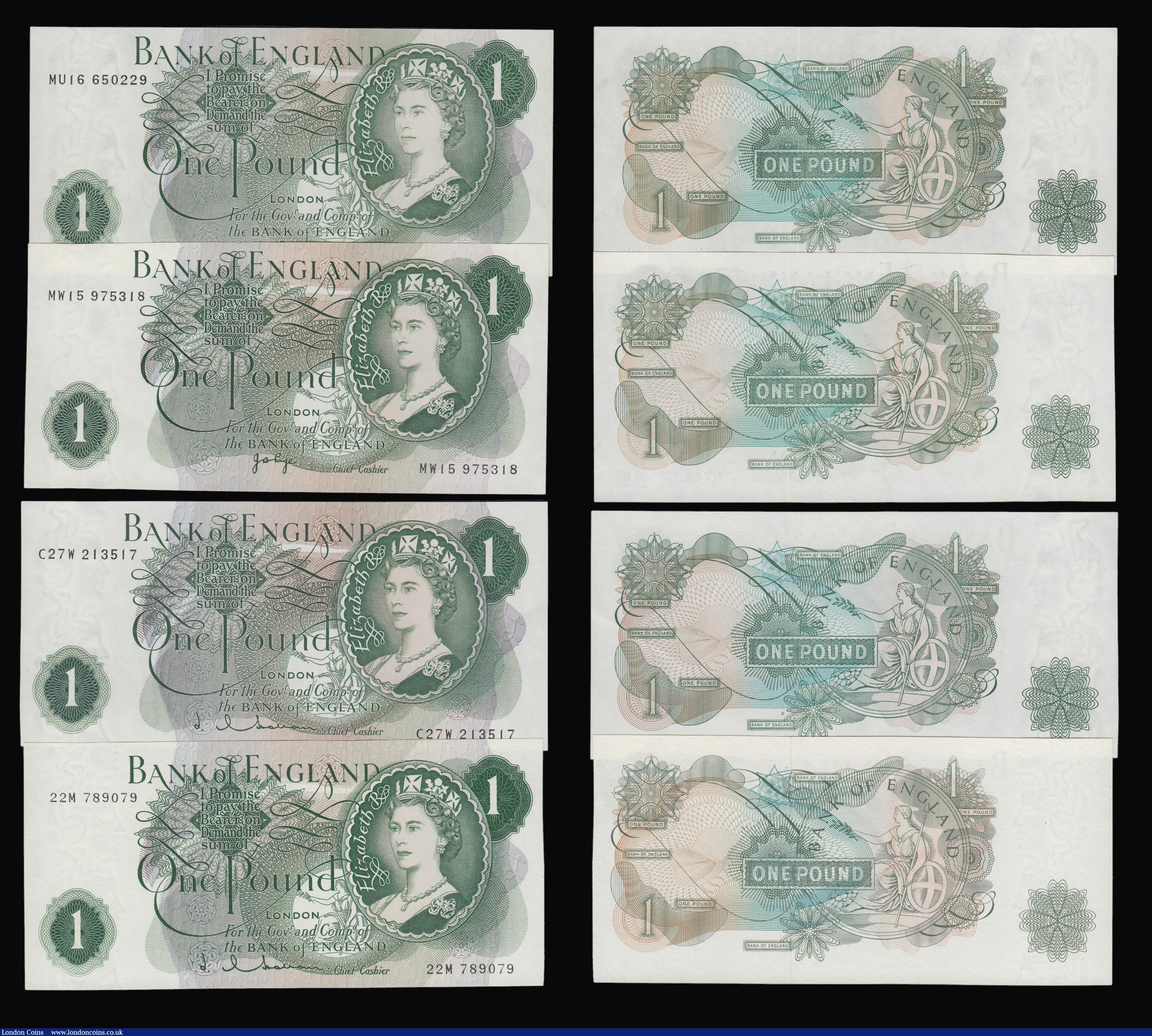 London Coins : A175 : Lot 46 : One Pounds Hollom 1963 (2) B288 prefix C27W and  B290 replacement 22M 789079. Page replacements 1970...