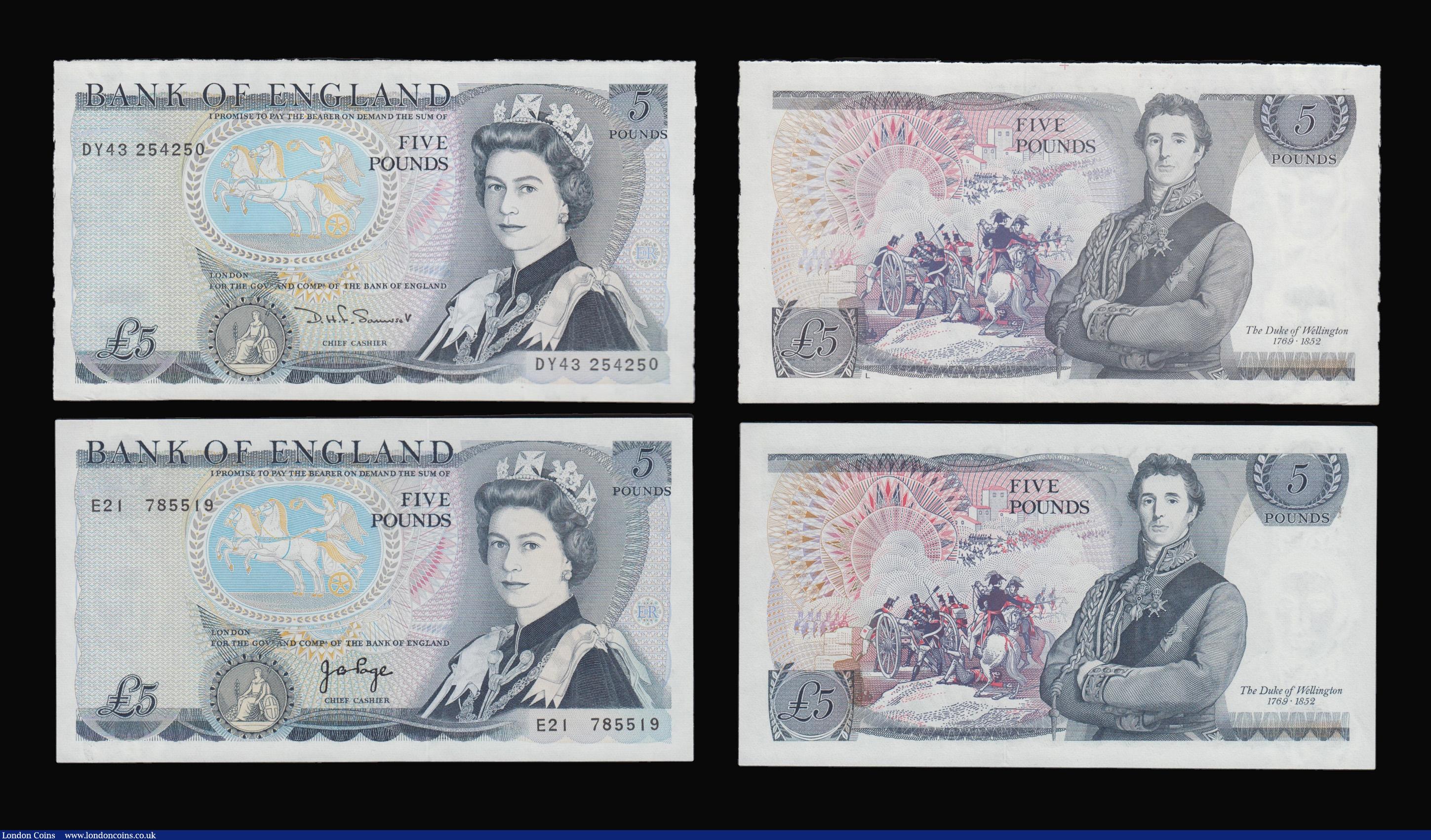 London Coins : A175 : Lot 47 : Five Pounds (4) Fforde 1967 B314 (2) prefixes 62A and 52B AU-Unc, Page 1971 B332 prefix E21 AU, Some...