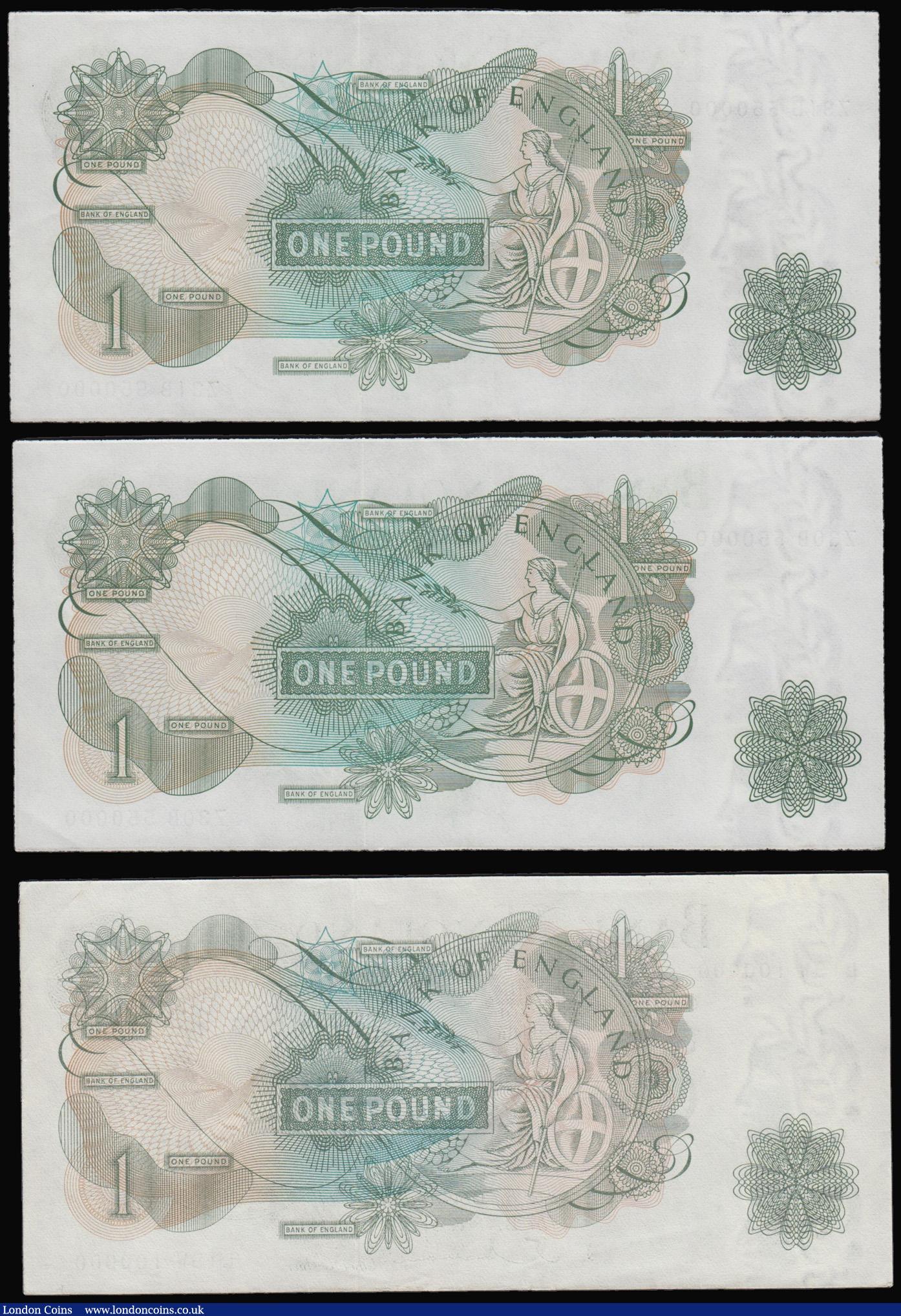 London Coins : A175 : Lot 48 : One Pounds with distinctive serial numbers (3) Hollom L19W 100000, Page Z30B 550000 and Z31B 550000 ...