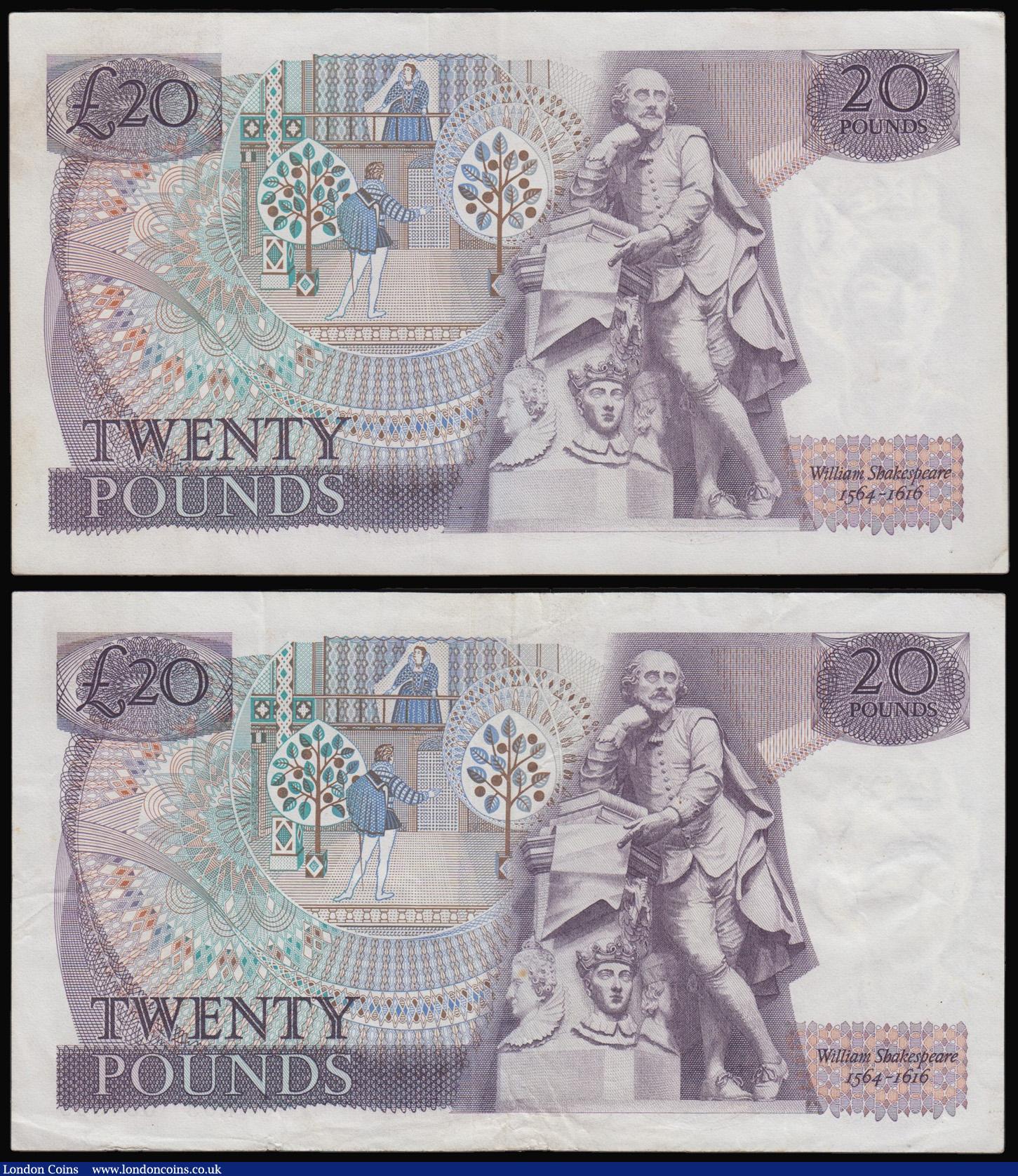 London Coins : A175 : Lot 53 : Twenty Pounds Page B329 issued 1970, replacements (2) M03 034335 and M03 537037 average VF