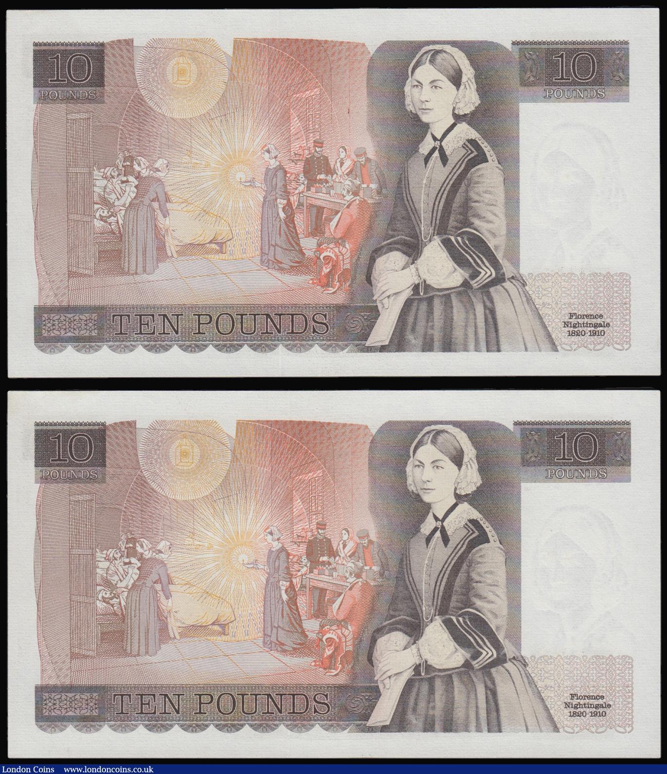 London Coins : A175 : Lot 56 : Ten Pounds Page 1975 Florence Nightingale B330 (2) consecutives D44 prefix Unc