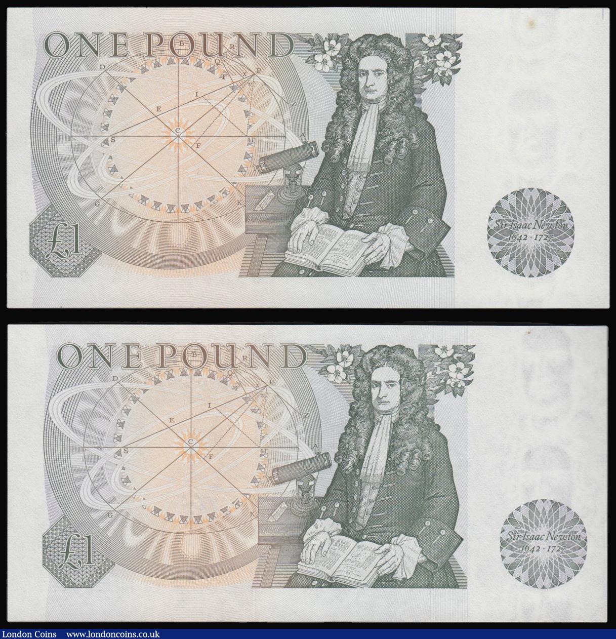 London Coins : A175 : Lot 59 : One Pounds Page 1978 B339 prefix 01A 424878 very first run, small spot UNC  and B340 COIN 233267 Unc