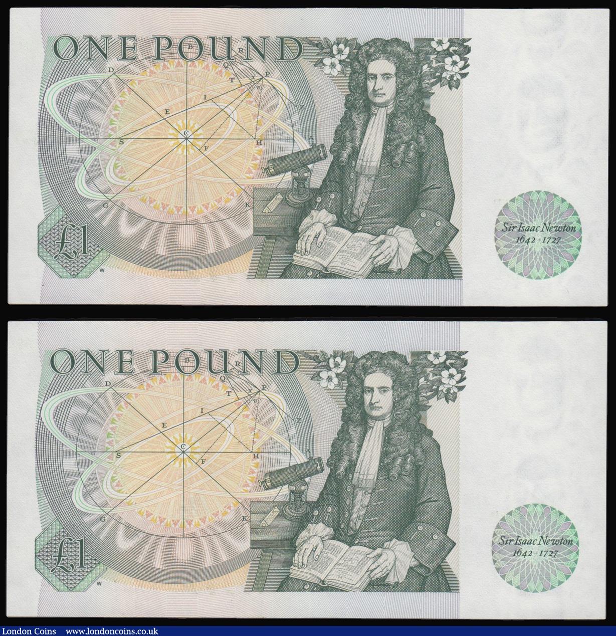 London Coins : A175 : Lot 60 : One Pound Somerset B341 issued 1981 very first run (2) consecutives AN01 001810 and 001811, UNC