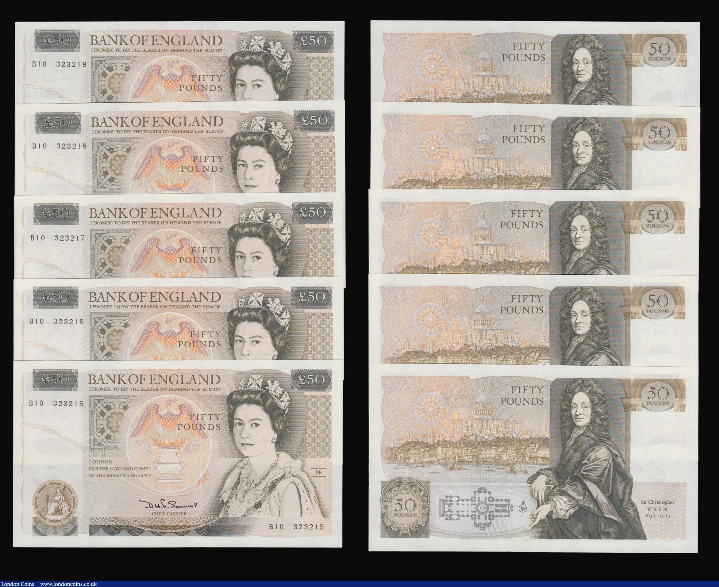 London Coins : A175 : Lot 61 : Fifty pounds Somerset B352 issued 1981 (10 consecutives) series B10 323210 through to B10 323219, Ch...
