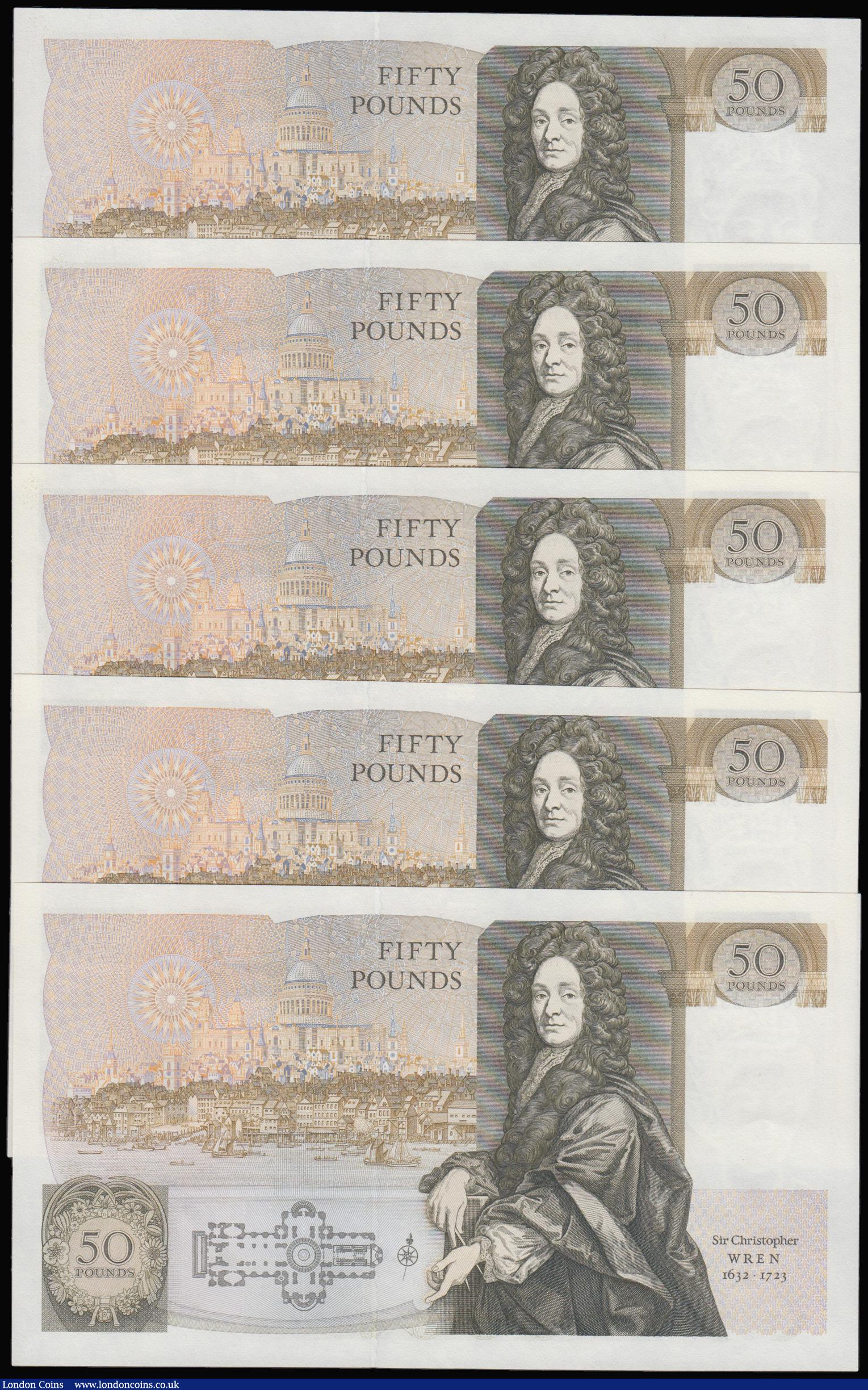 London Coins : A175 : Lot 69 : Fifty pounds Somerset B352 issued 1981 (5 consecutives) series B10 323235 through to B10 323239, Chr...