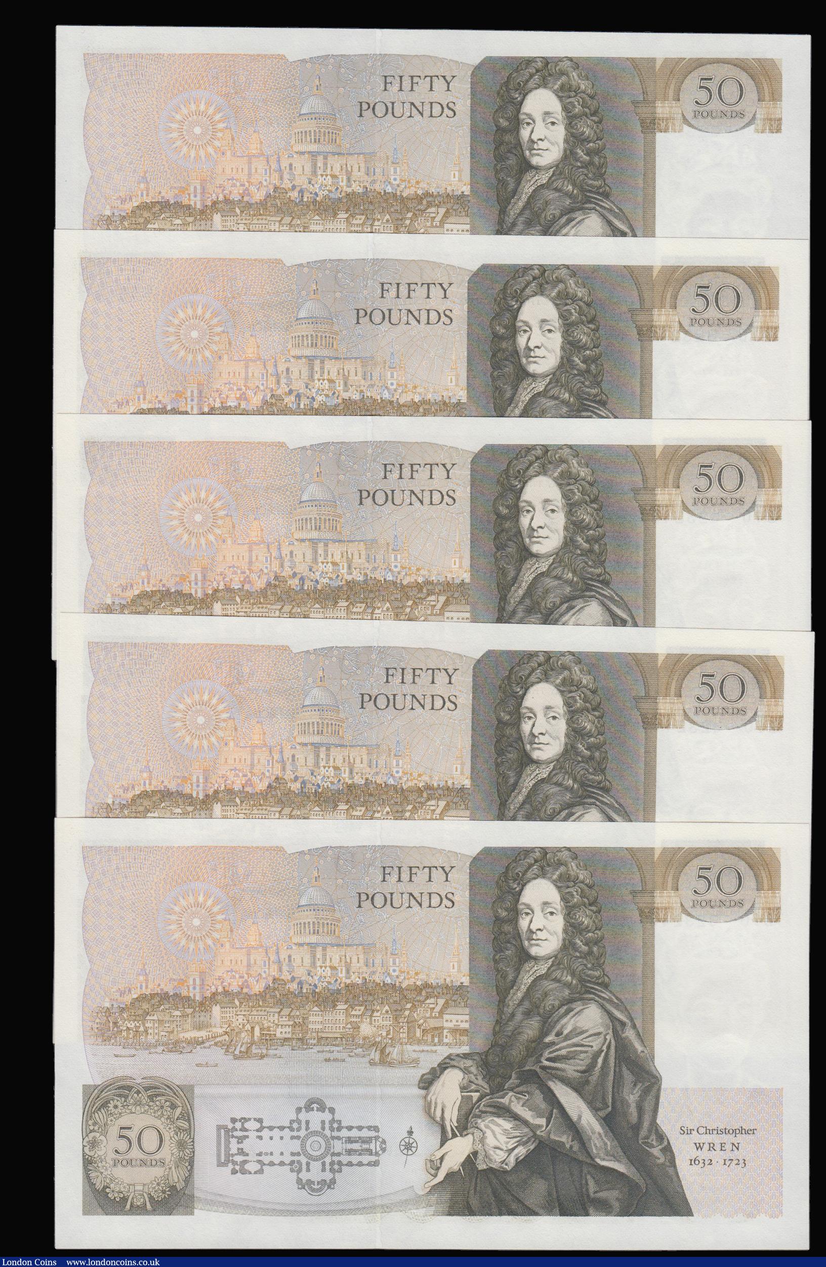 London Coins : A175 : Lot 70 : Fifty pounds Somerset B352 issued 1981 (5 consecutives) series B10 323240 through to B10 323244, Chr...
