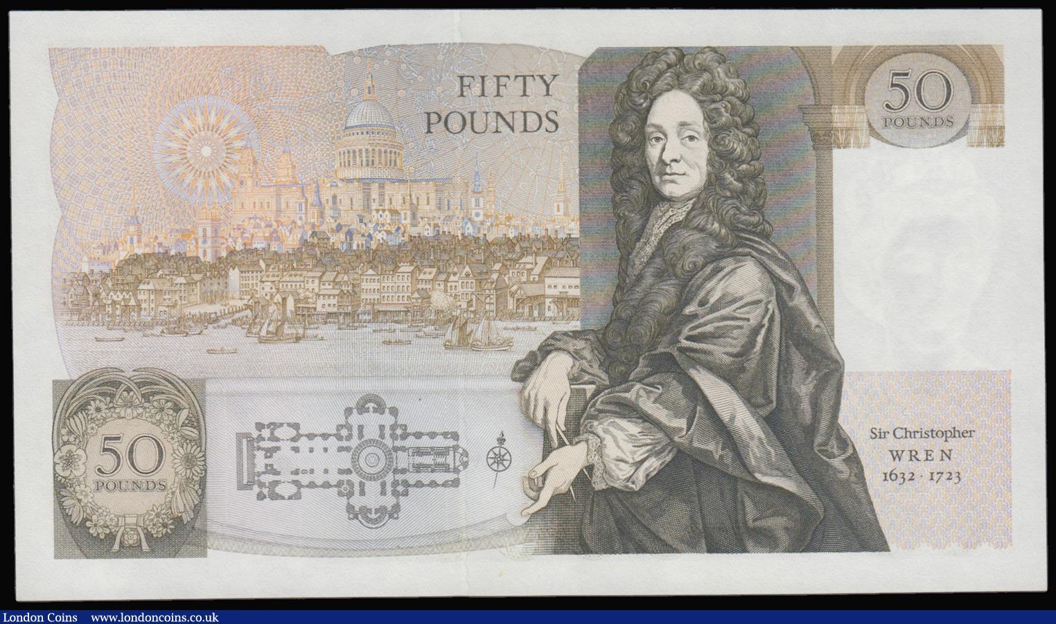 London Coins : A175 : Lot 73 : Fifty pounds Somerset B352 issued 1981 series B10 323255, Christopher Wren on reverse, Pick381a, abo...