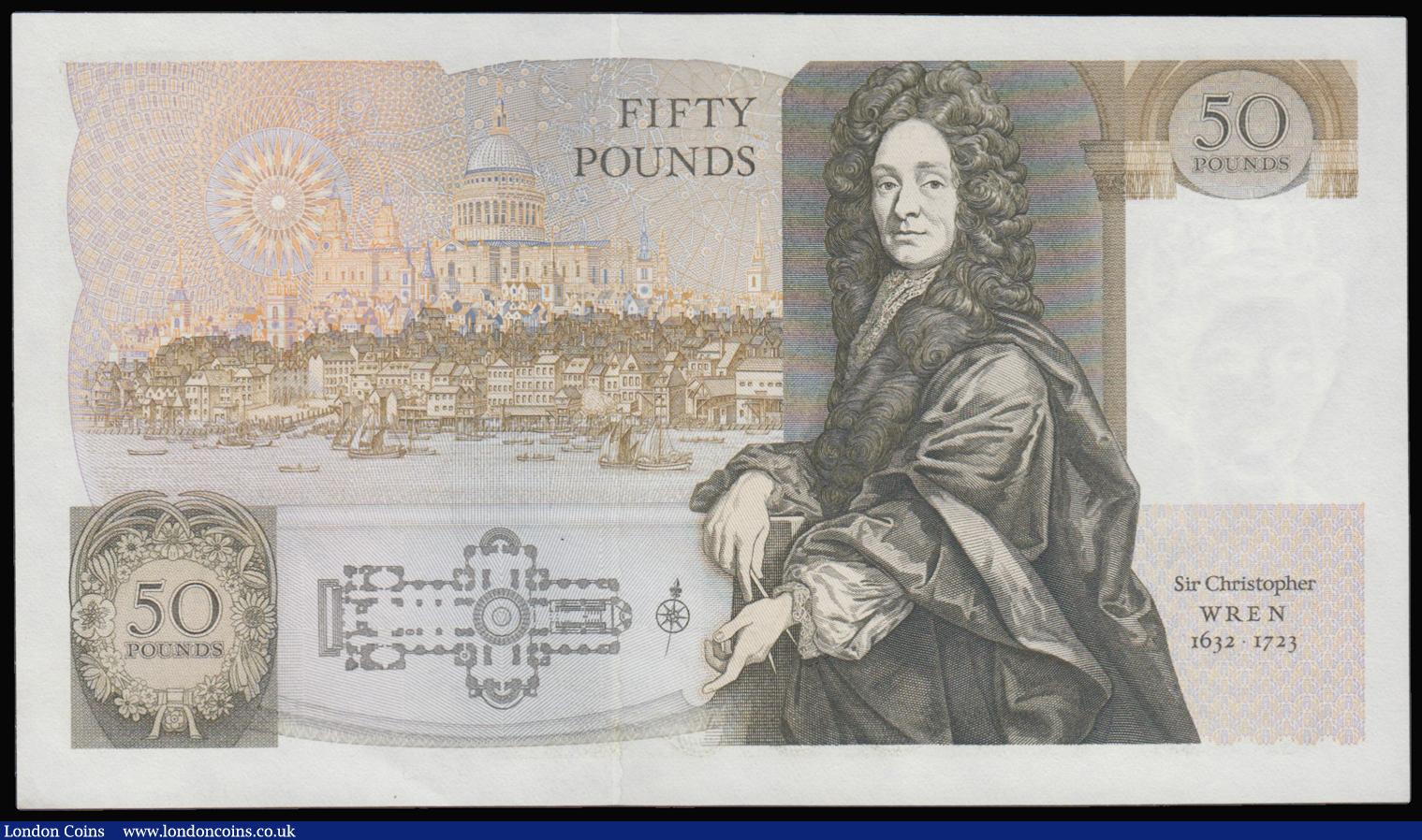 London Coins : A175 : Lot 74 : Fifty pounds Somerset B352 issued 1981 series B10 323256, Christopher Wren on reverse, Pick381a, abo...
