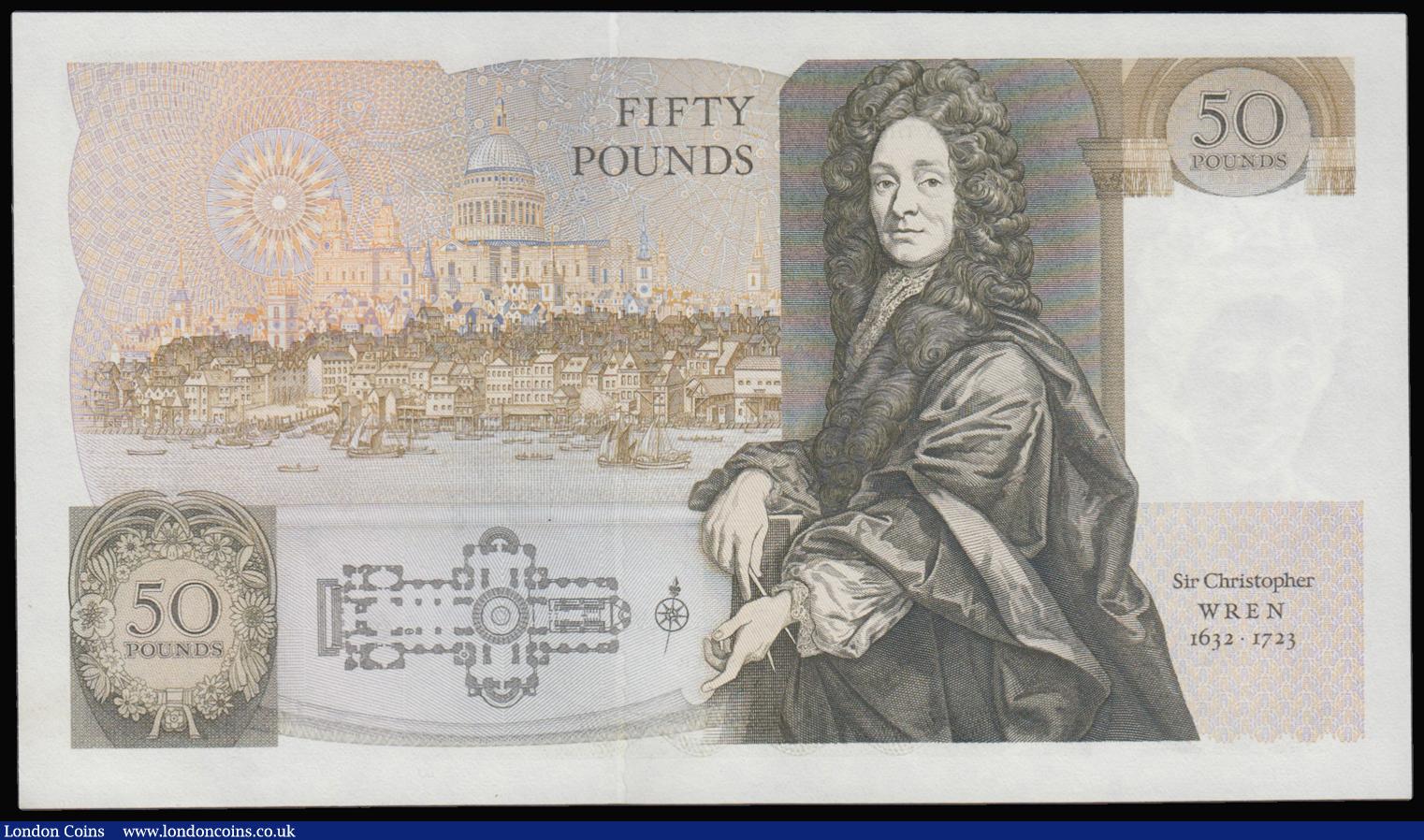 London Coins : A175 : Lot 75 : Fifty pounds Somerset B352 issued 1981 series B10 323257, Christopher Wren on reverse, Pick381a, abo...
