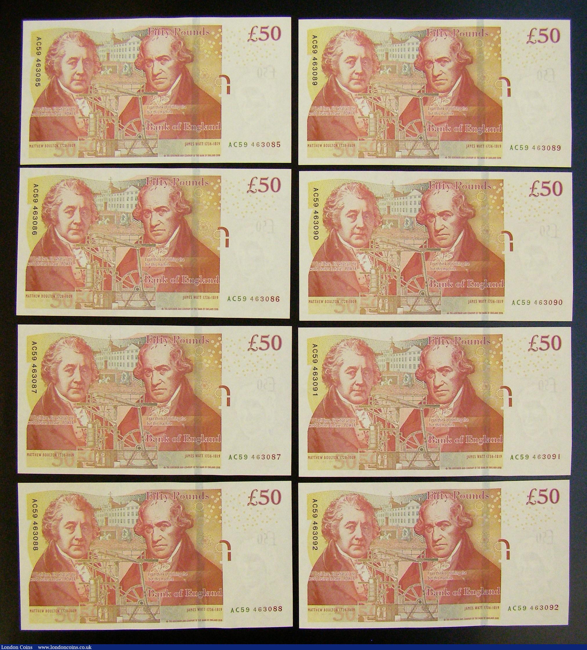 London Coins : A175 : Lot 80 : Fifty Pounds Salmon (8) a consecutive run AC59 463085 to AC59 463092 A/UNC to UNC
