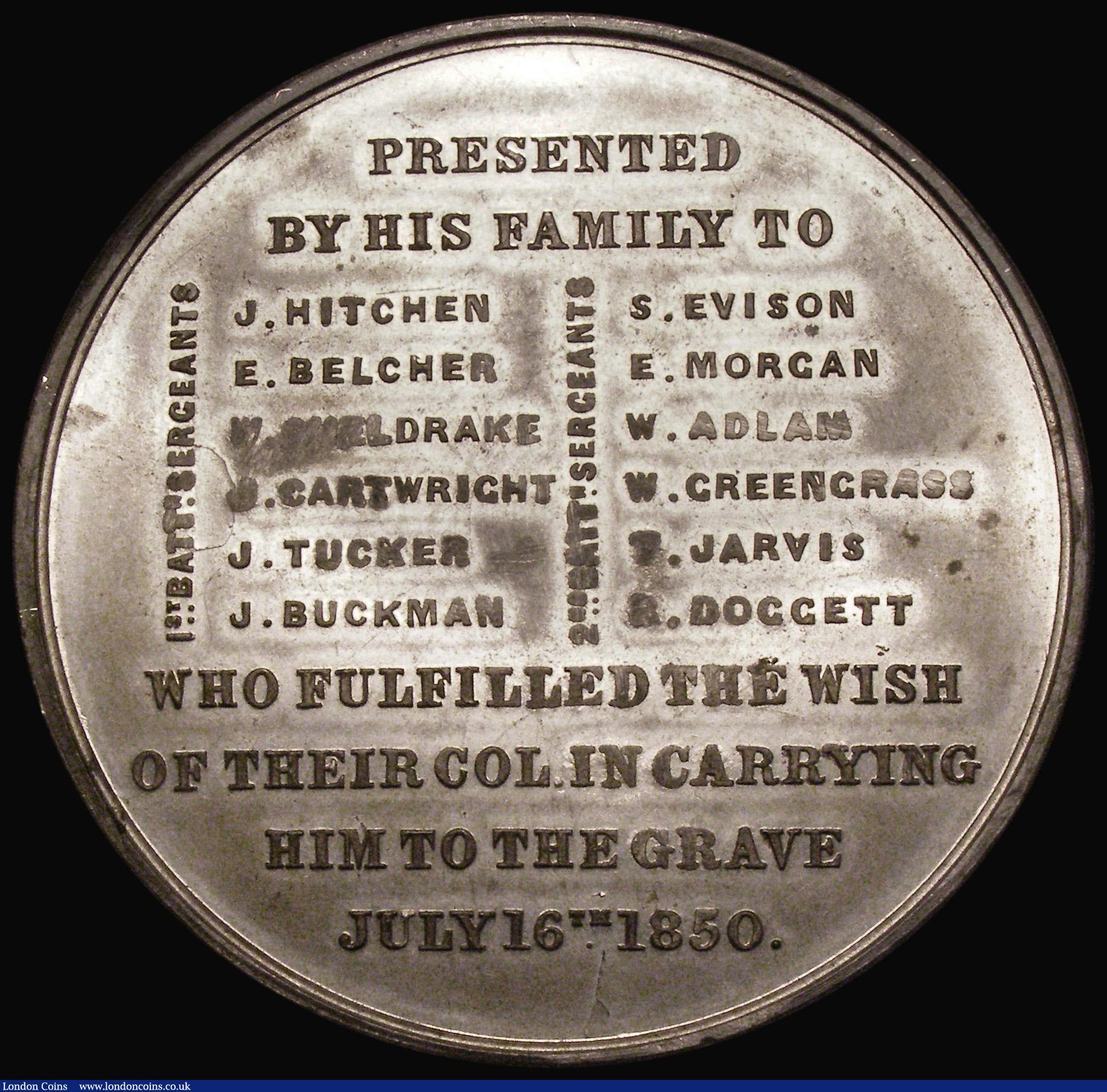 London Coins : A175 : Lot 818 : Death of the Duke of Cambridge, 1850 61mm diameter in white metal by G.G.Adams, BHM 2392, Obverse: B...