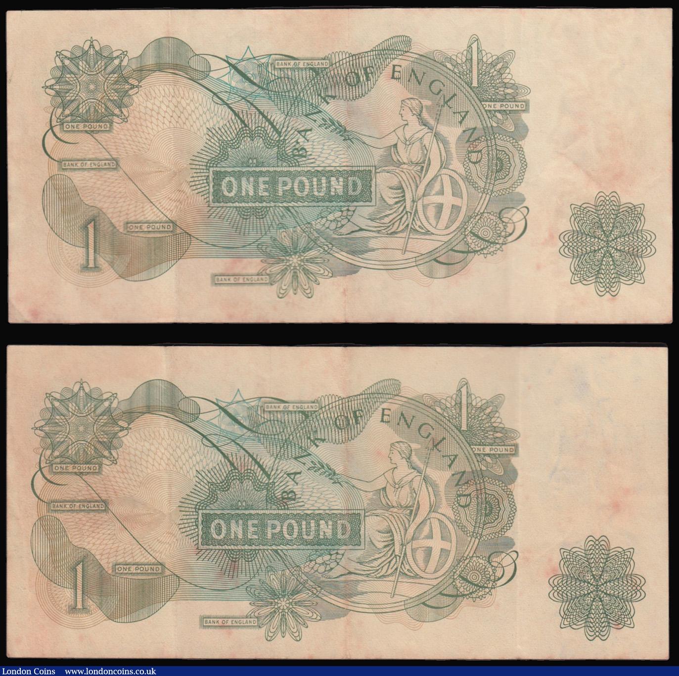 London Coins : A175 : Lot 82 : Error, One Pound Page 1970 B322 offset printing error so little or no distance from the bottom of th...