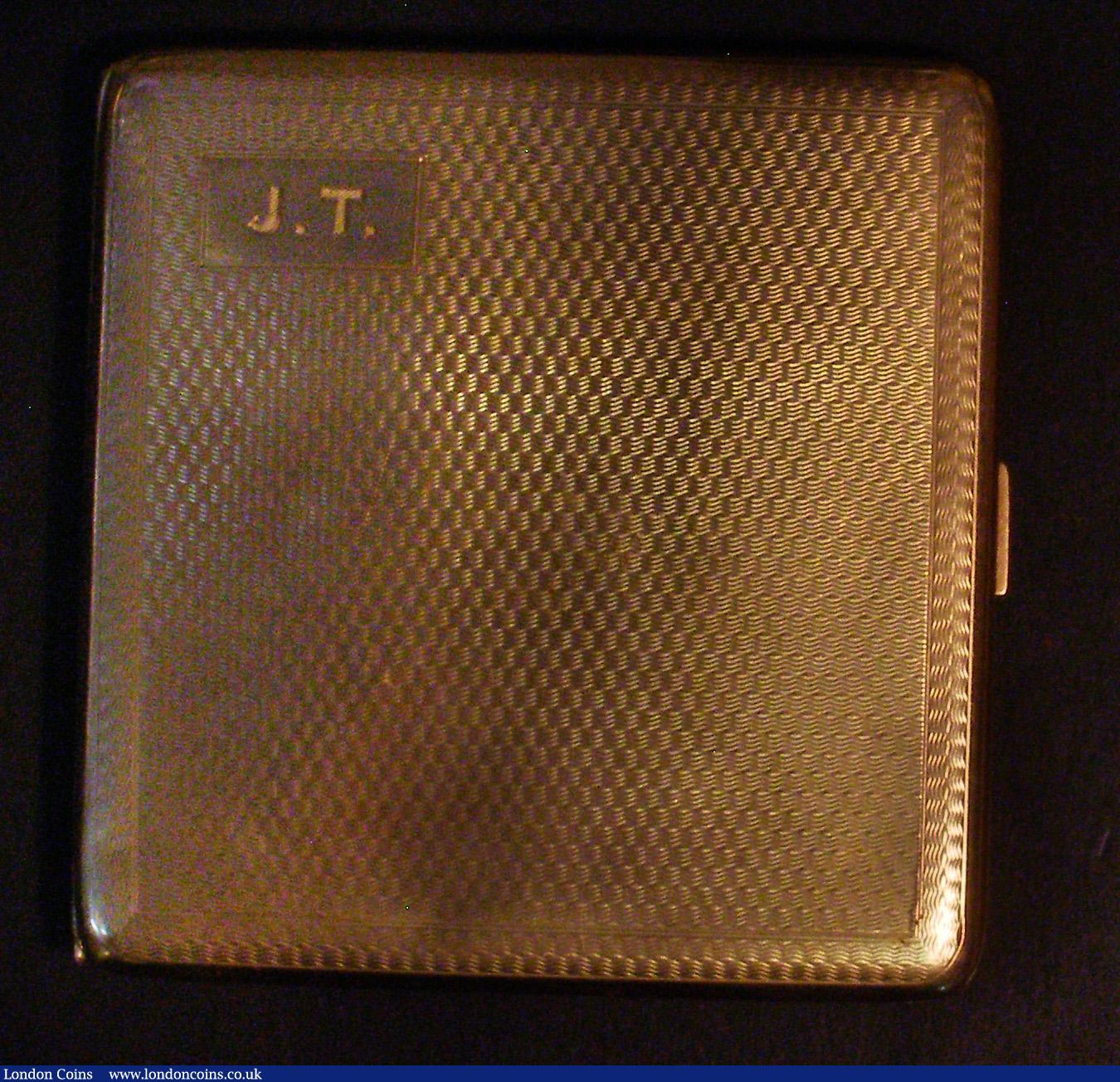 London Coins : A175 : Lot 905 : A gold cigarette case in 9 carat gold by Mappin & Webb inscribed J.T on the outer casing, and Oc...