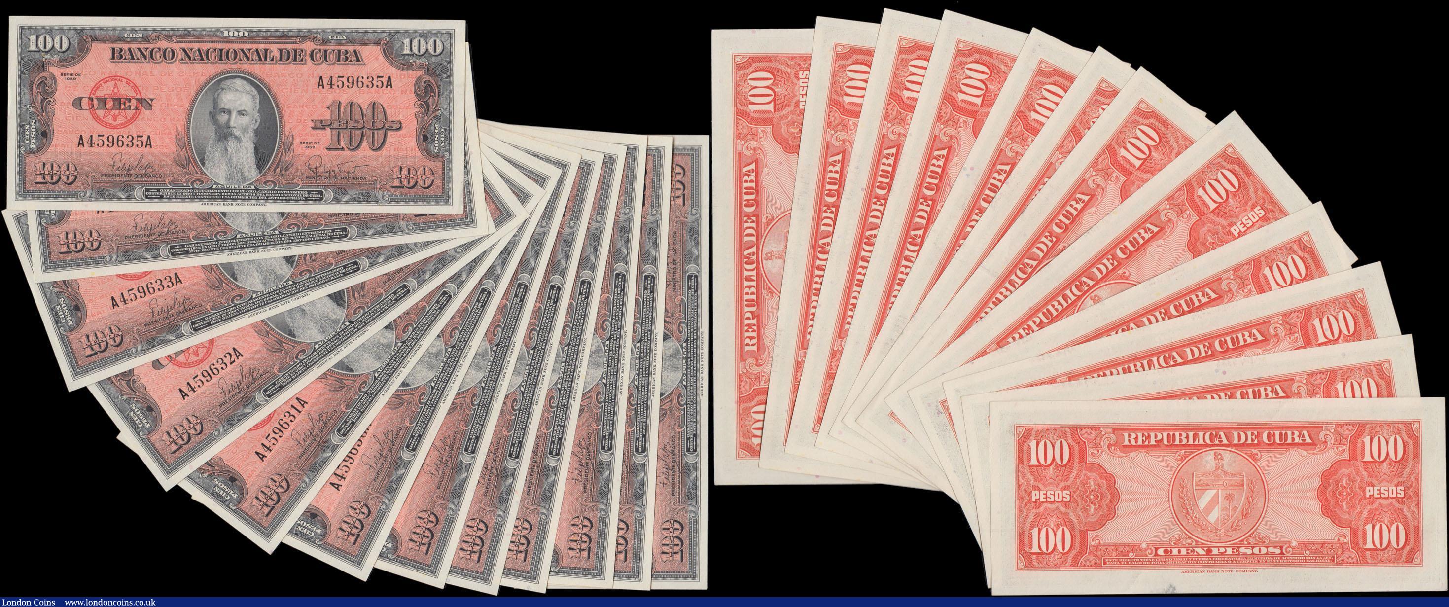 London Coins : A175 : Lot 97 : Cuba (22) mostly about UNC - UNC comprising 50 Pesos Pick 81b series of 1958 (10) all in about UNC t...