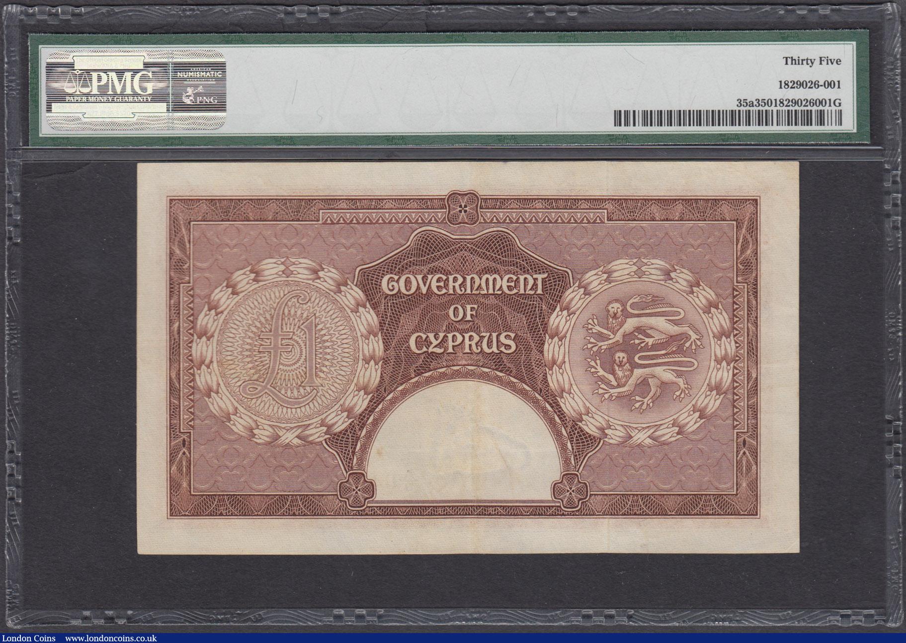 London Coins : A175 : Lot 99 : Cyprus Government 1 Pound Pick 35a first date of issue for this type 1st June 1955 serial number A/3...