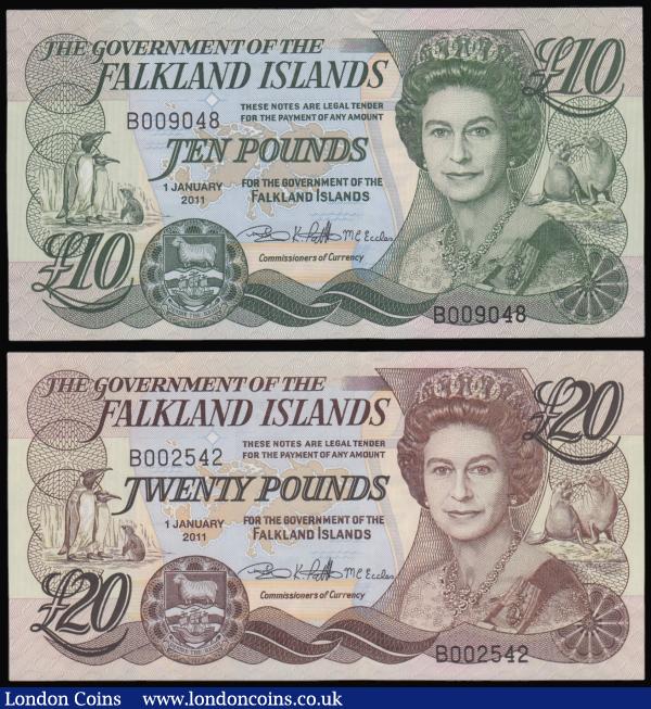 Falkland Islands 1 January 2011 (2) 10 Pounds Unc and 20 Pounds AU : World Banknotes : Auction 175 : Lot 102