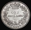 London Coins : A175 : Lot 1913 : Shilling 1863 3 over 1 ESC 1311A, Bull 3023, Davies 885 Bright GVF/NEF rated R4 by ESC and Bull. Ex-...