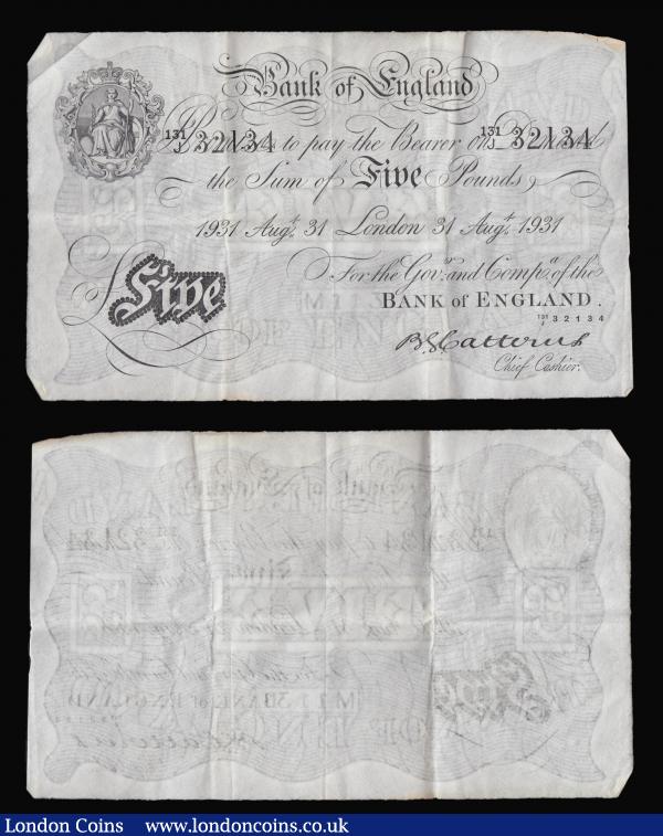 Five Pounds Catterns White notes B228 London 31st August 1931 (2) a consecutively numbered pair serial numbers 131/J 32134 & 131/J 32135. GVF, have been folded and with some minor brown discolouration at the edges : English Banknotes : Auction 175 : Lot 30