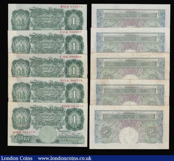 One Pounds Peppiatt 1934 B239 (9) prefixes and grades as follows first series A30A and A64A both these two VF or better, B92A AU, C41A AU, E18A Fine, H21A Fine, J24A Fine, L22A GVF and L35A VF  : English Banknotes : Auction 175 : Lot 36