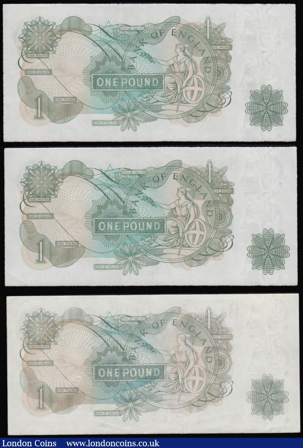 One Pounds with distinctive serial numbers (3) Hollom L19W 100000, Page Z30B 550000 and Z31B 550000 all Unc : English Banknotes : Auction 175 : Lot 48