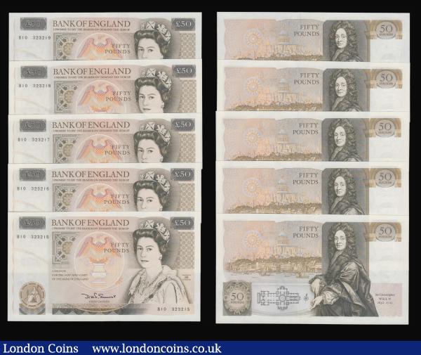 Fifty pounds Somerset B352 issued 1981 (10 consecutives) series B10 323210 through to B10 323219, Christopher Wren on reverse, Pick381a, the first AU others about UNC-UNC : English Banknotes : Auction 175 : Lot 61