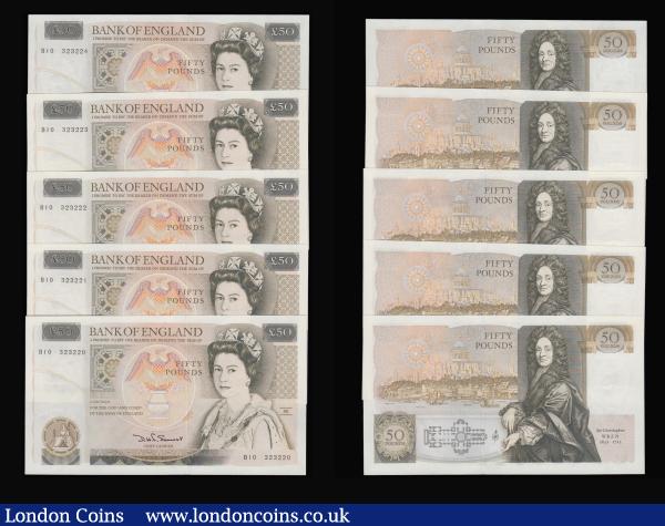 Fifty pounds Somerset B352 issued 1981 (10 consecutives) series B10 323220 through to B10 323229, Christopher Wren on reverse, Pick381a, about UNC-UNC : English Banknotes : Auction 175 : Lot 62