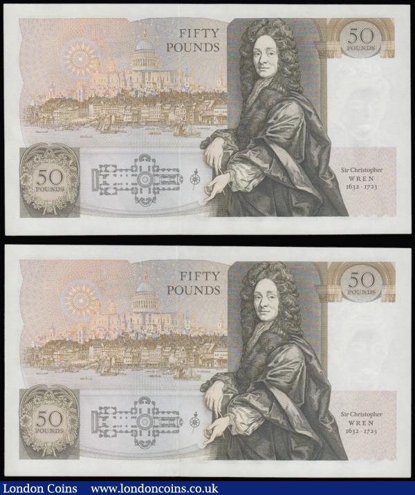 Fifty pounds Somerset B352 issued 1981 (2 consecutives) series B10 323249 and 250, Christopher Wren on reverse, Pick381a, about UNC-UNC : English Banknotes : Auction 175 : Lot 65